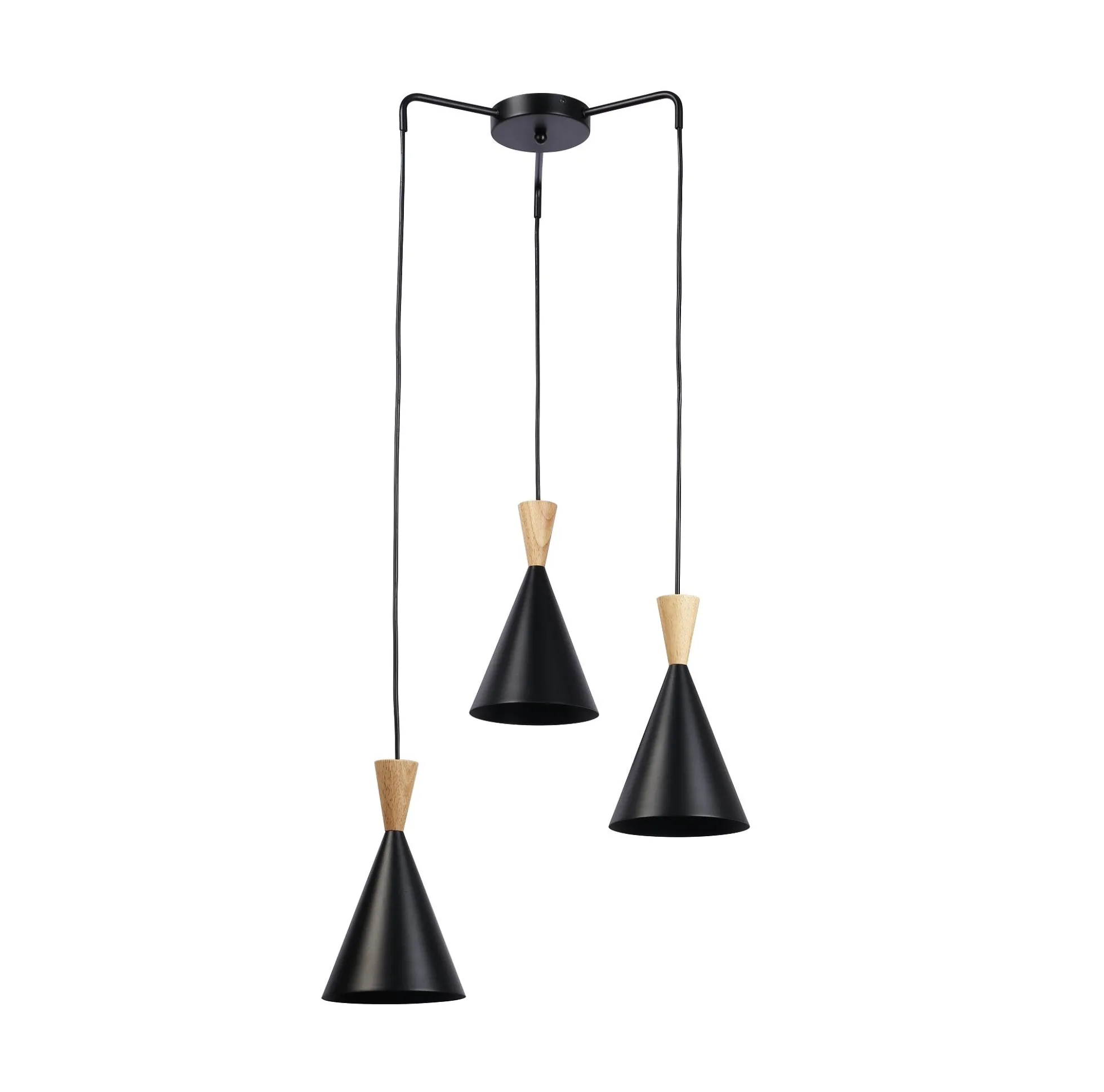 Lámpara colgante triple de metal y madera "Lima"