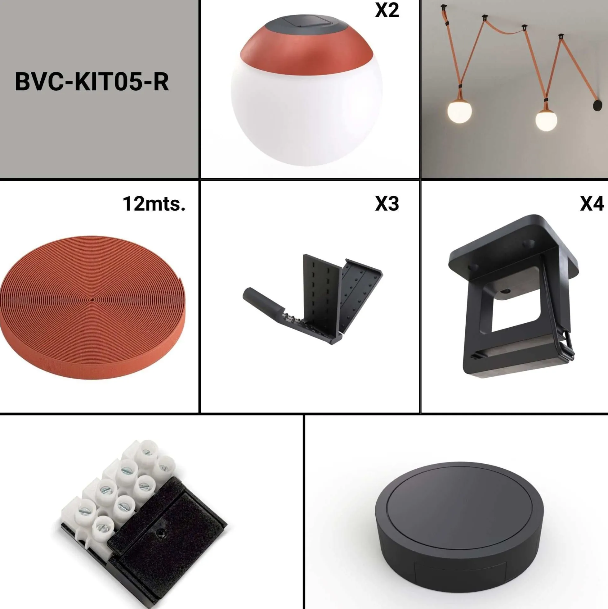 Lámpara configurable "Axia 5" - KIT 2 lámparas bola 12W + cinta textil eléctrica + accesorios