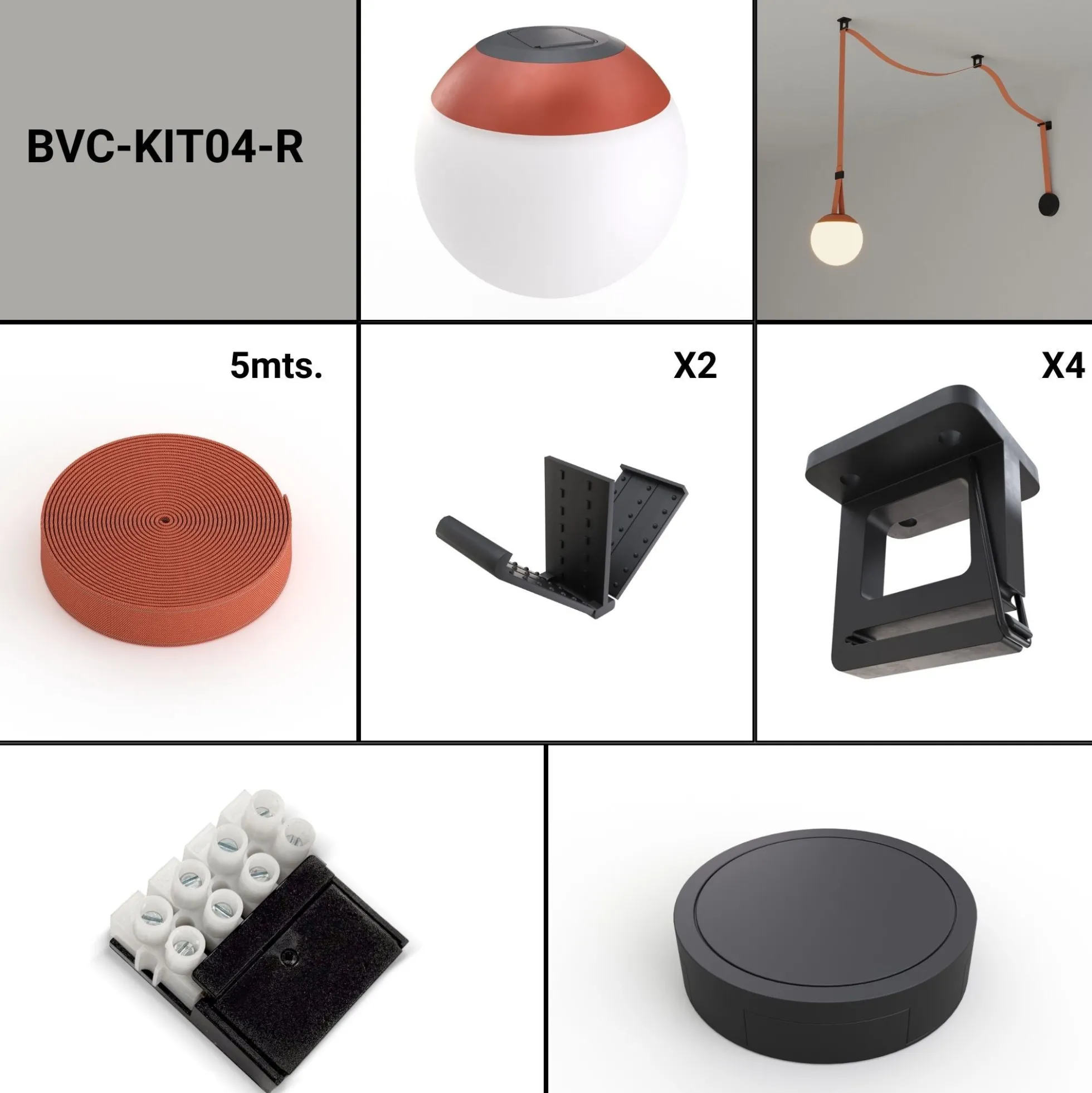 Lámpara configurable "Axia 4" - KIT lámpara bola 12W + cinta textil eléctrica + accesorios