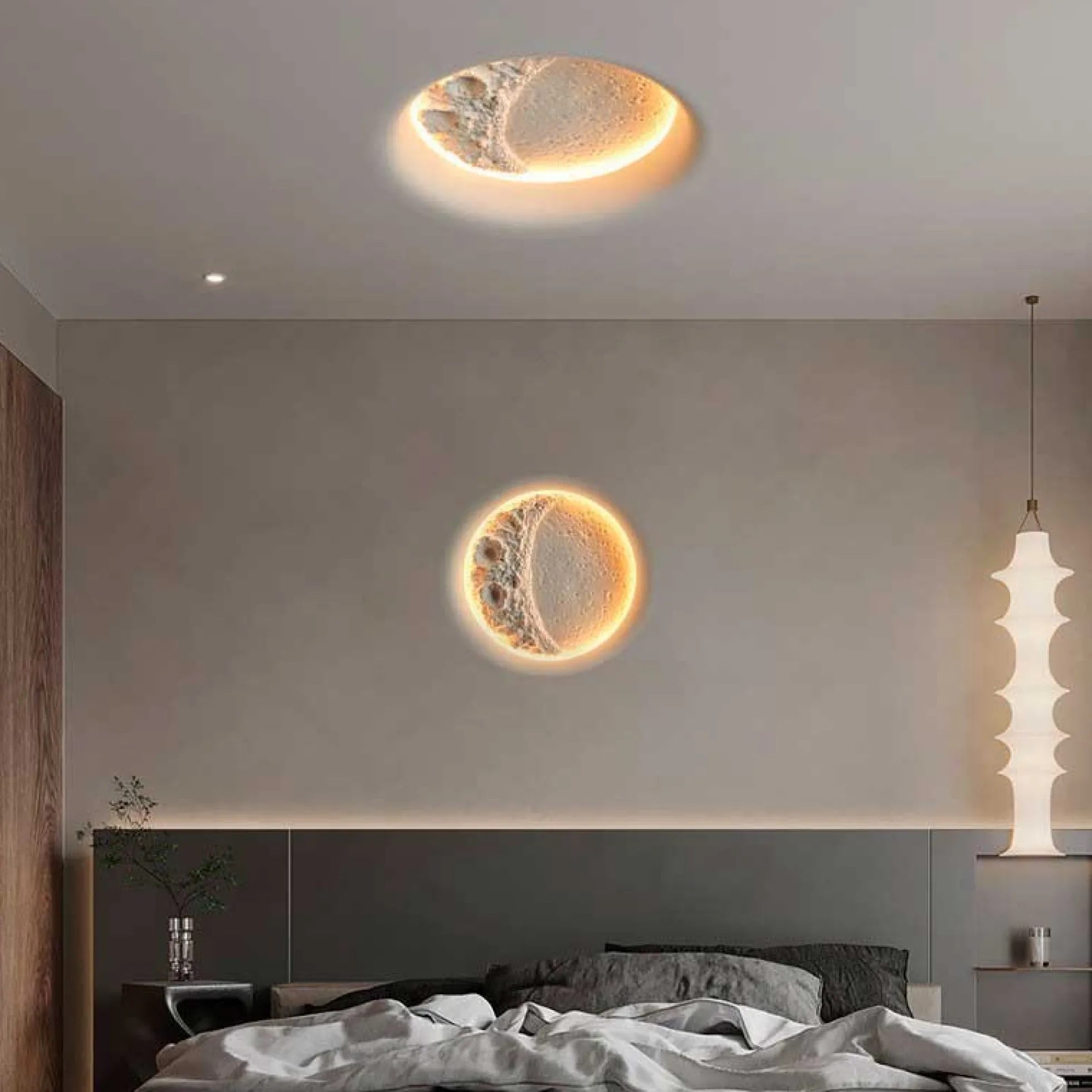 Lámpara de escayola trimless en forma de luna "SIDEREUS" - 300x300 mm - 8.5 W