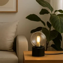Lámpara de mesa con esfera de cristal
