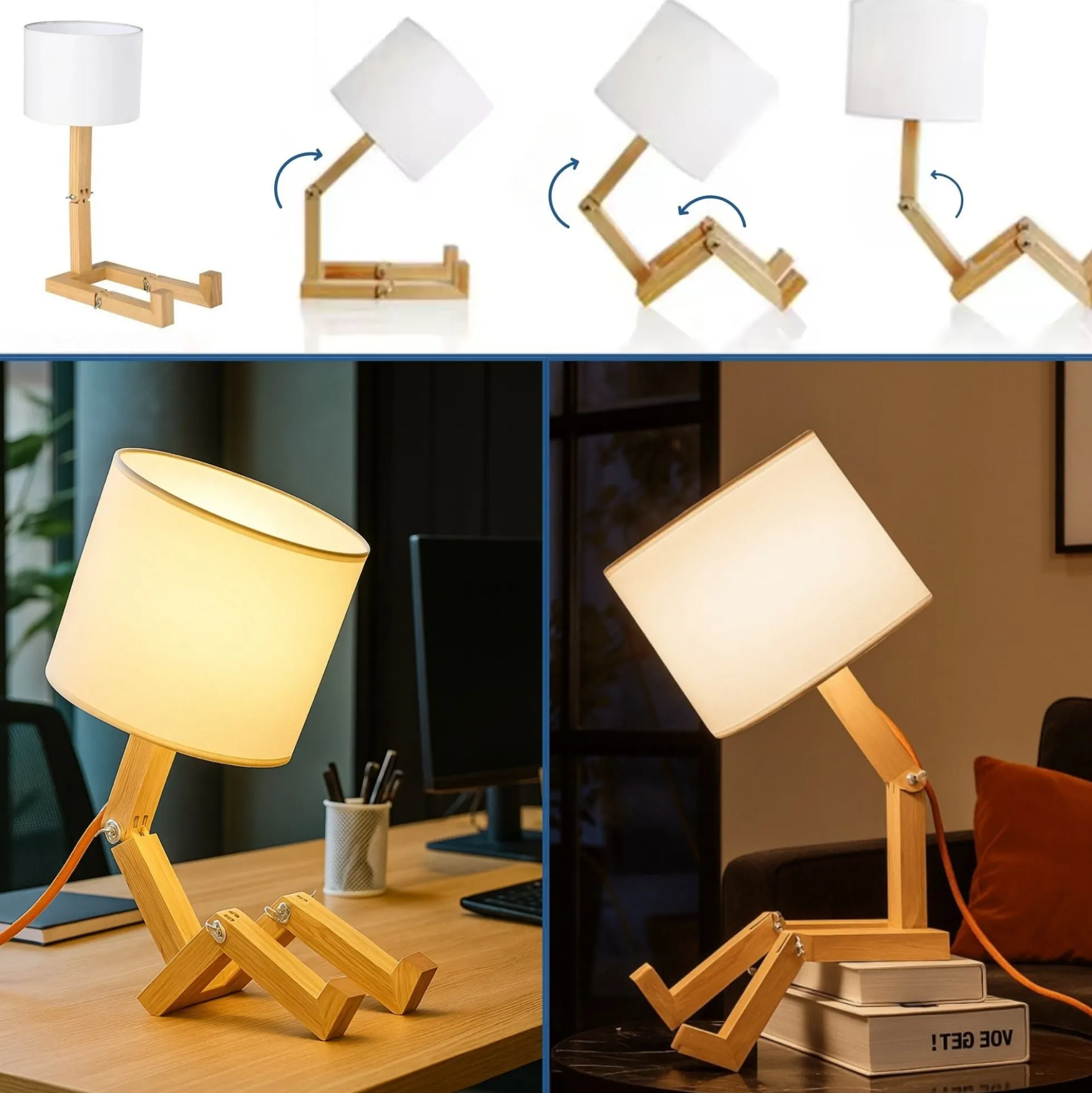 Lámpara de mesa de madera articulada "YOKI"