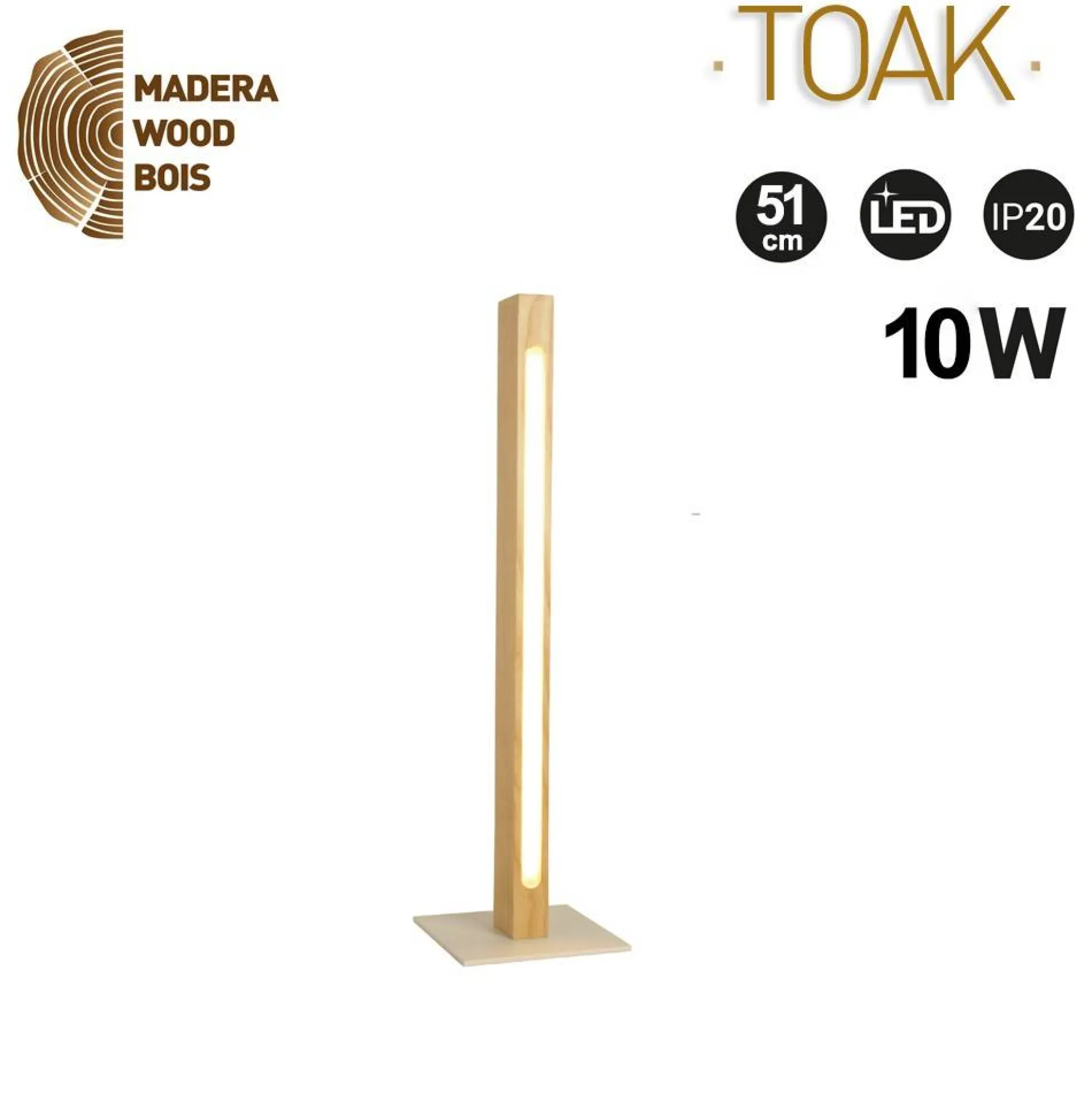 Lámpara de mesa de madera "TOAK" 10W dimable