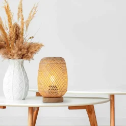 Lámpara de mesa de mimbre y madera "Ruka" - E27