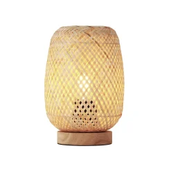 Lámpara de mesa de mimbre y madera 