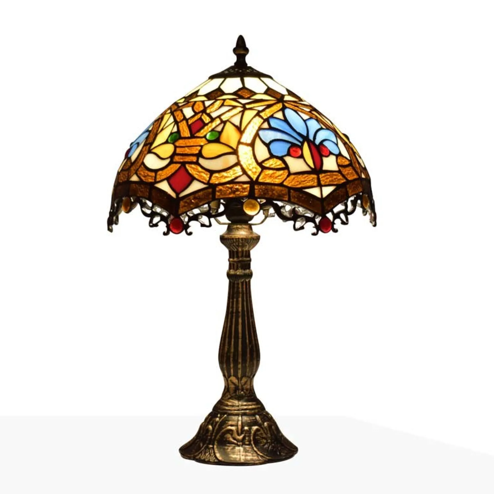 Lámpara de mesa inspiración "Tiffany" con mosaico floral en cristal