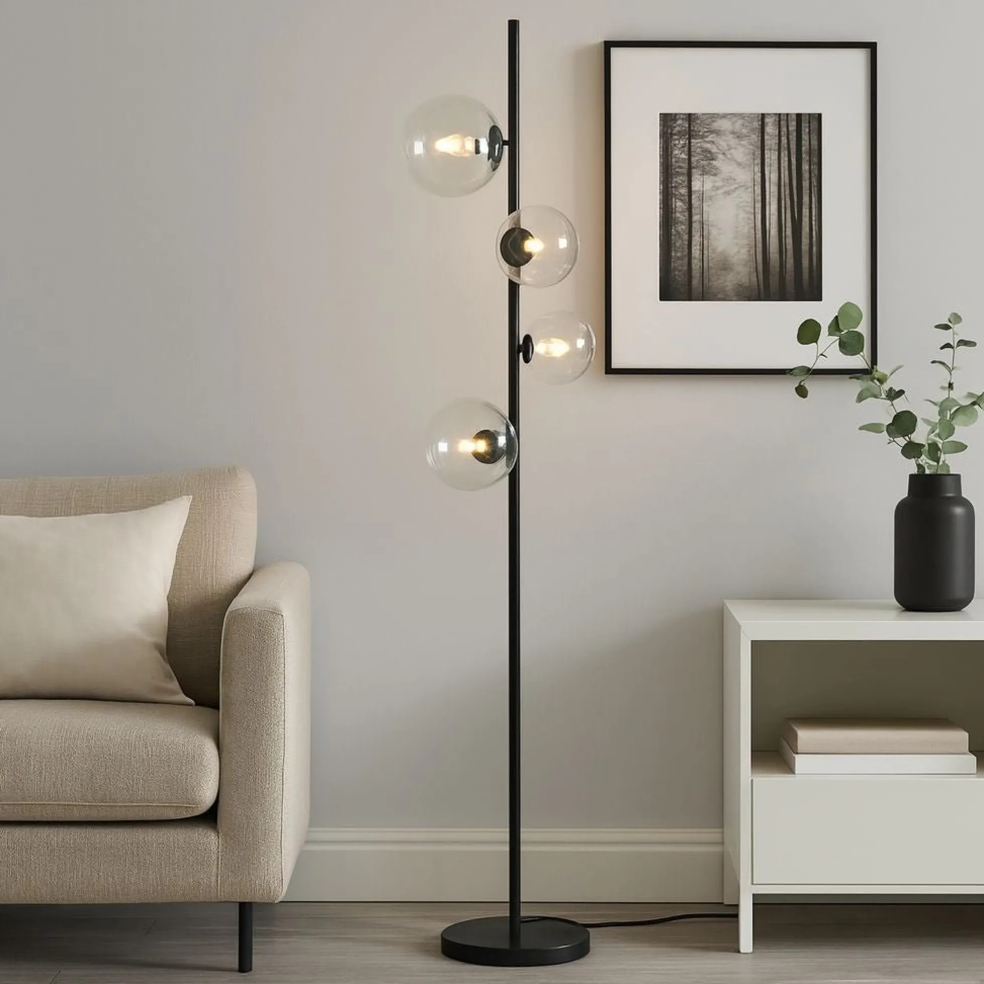 Lámpara de pie con esferas de cristal "STAND"- 4 x G9