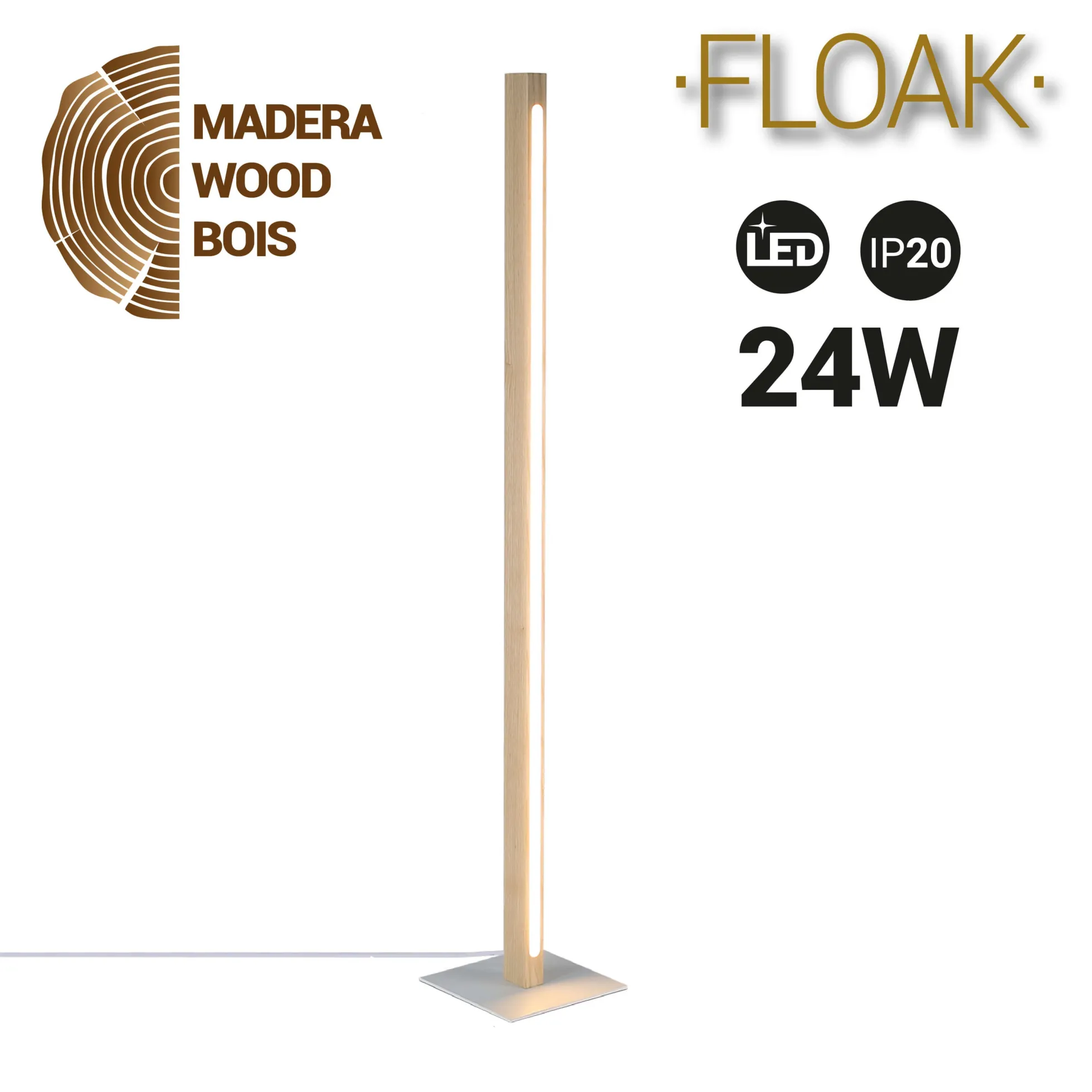 Lámpara de pie madera "Floak" 24W - Dimable - Blanco cálido