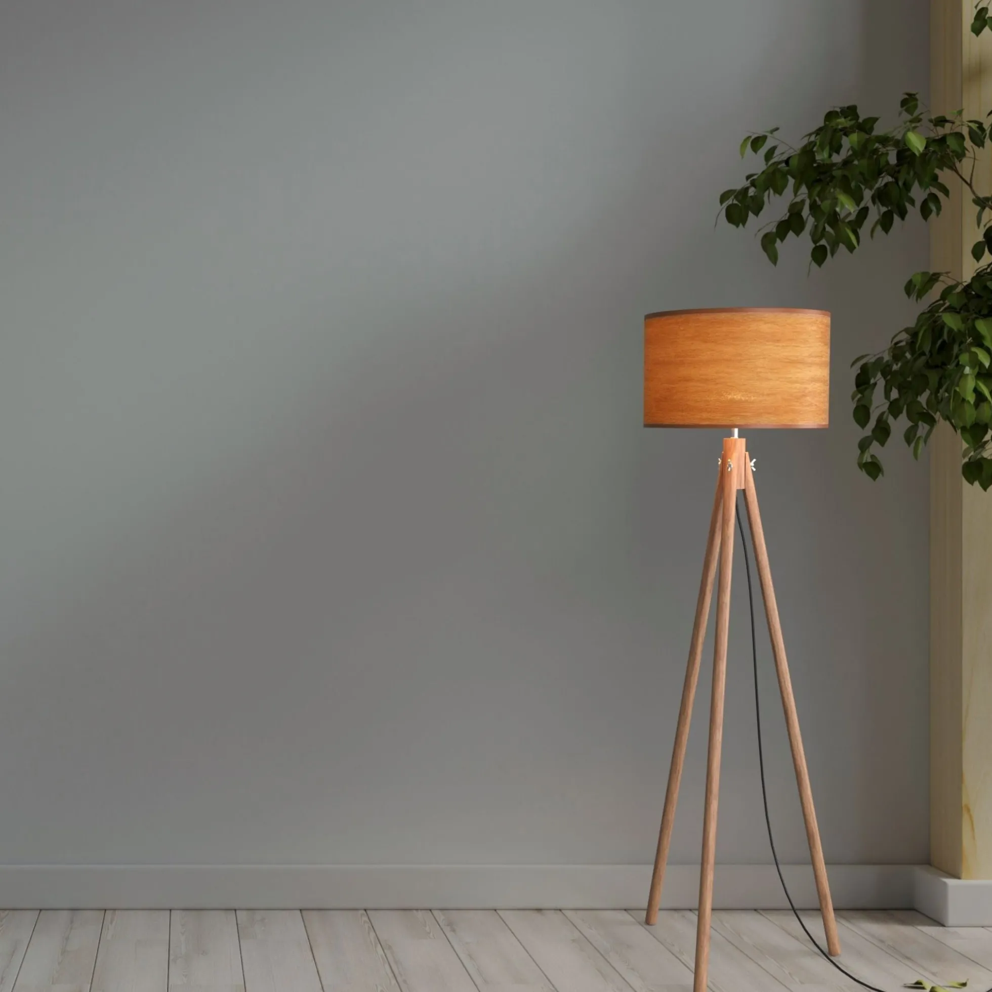 Lámpara de pie trípode "MARTINE" - Madera - E27