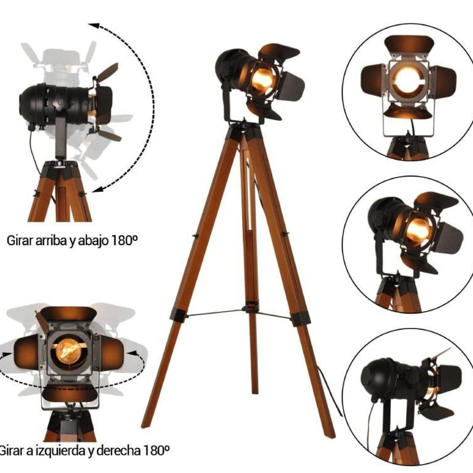 Lámpara de pie vintage con trípode "CINEMA" 139cm