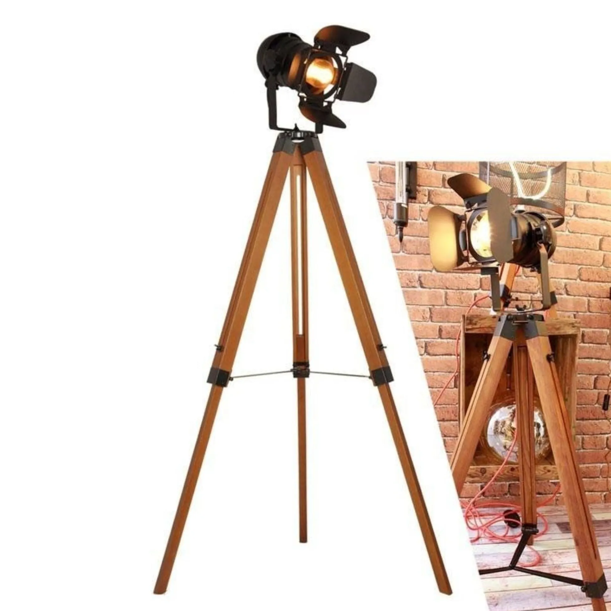 Lámpara de pie vintage con trípode "CINEMA" 139cm