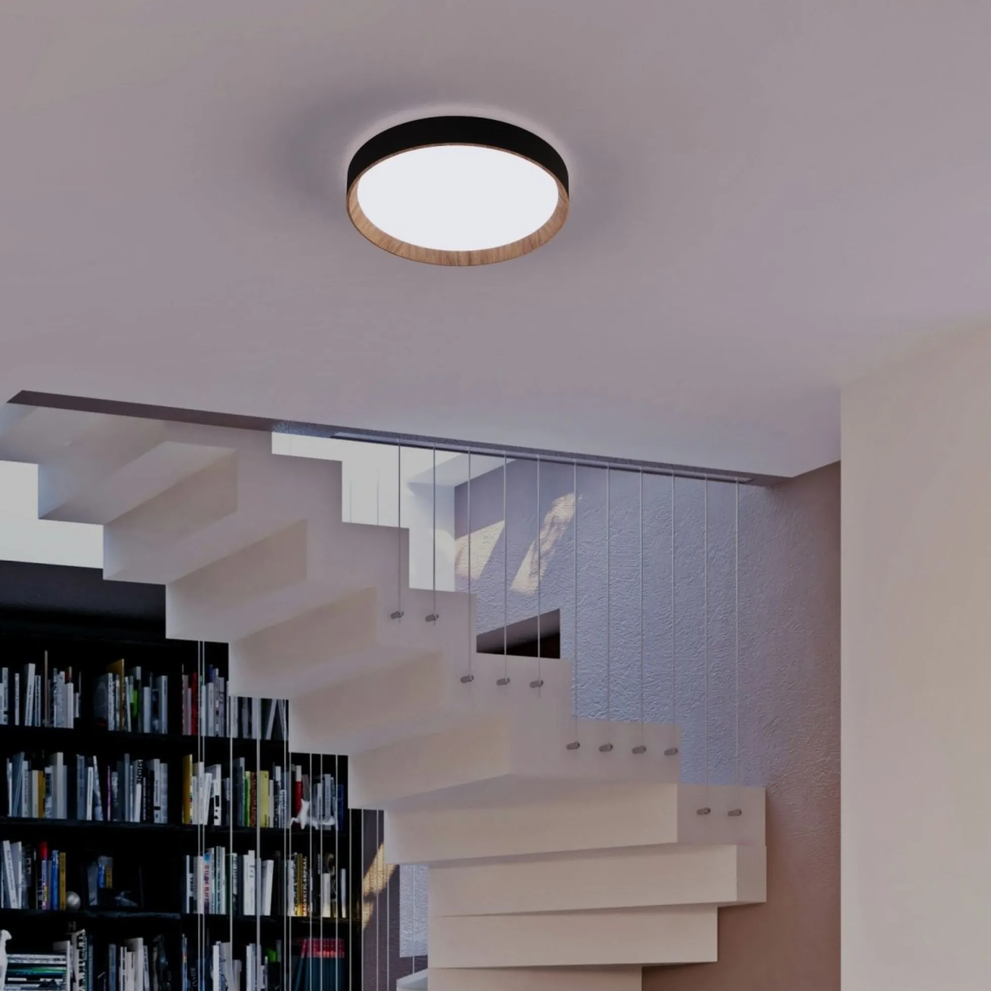 Lámpara de techo LED CCT tipo plafón - 36W - Efecto madera - Ø50cm