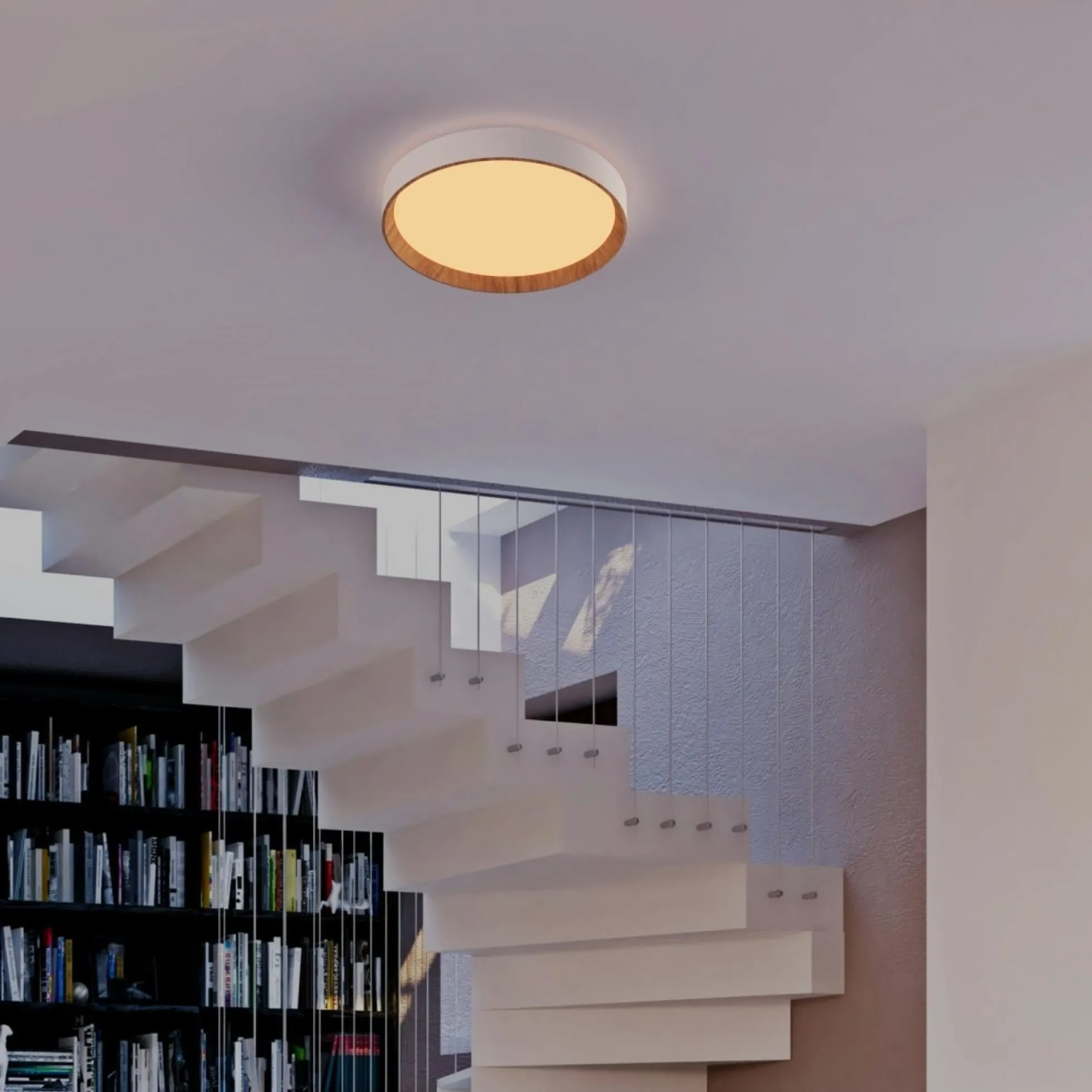 Lámpara de techo LED CCT tipo plafón - 36W - Efecto madera - Ø50cm