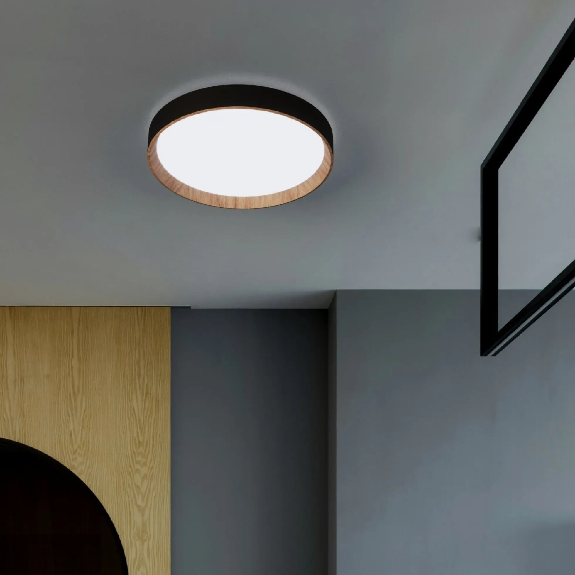 Lámpara de techo LED CCT tipo plafón - 36W - Efecto madera - Ø50cm