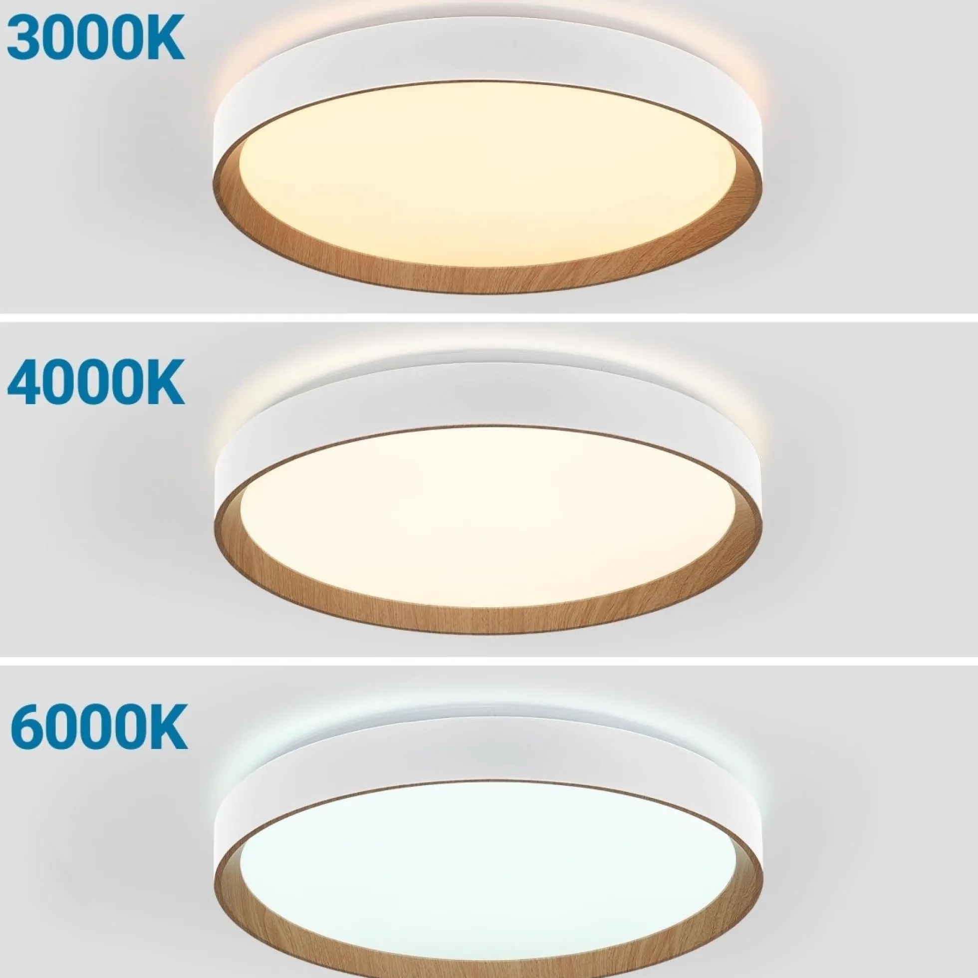 Lámpara de techo LED CCT tipo plafón - 36W - Efecto madera - Ø50cm