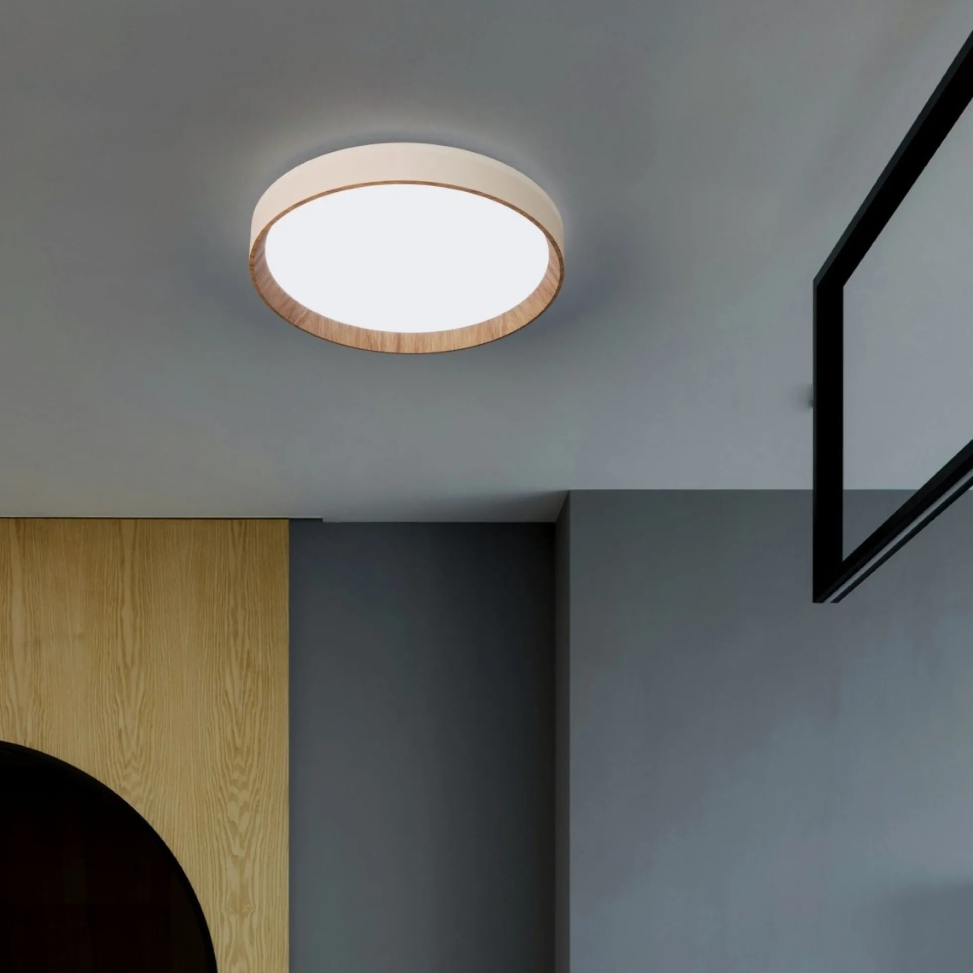 Lámpara de techo LED CCT tipo plafón - 36W - Efecto madera - Ø50cm