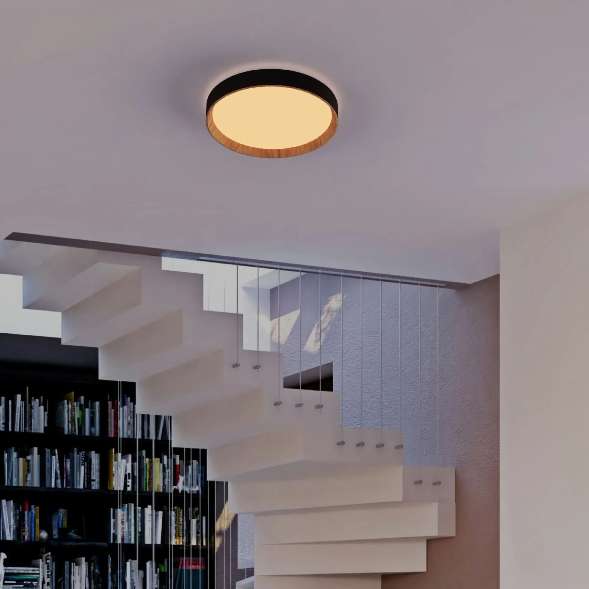 Lámpara de techo LED CCT tipo plafón - 36W - Efecto madera - Ø50cm