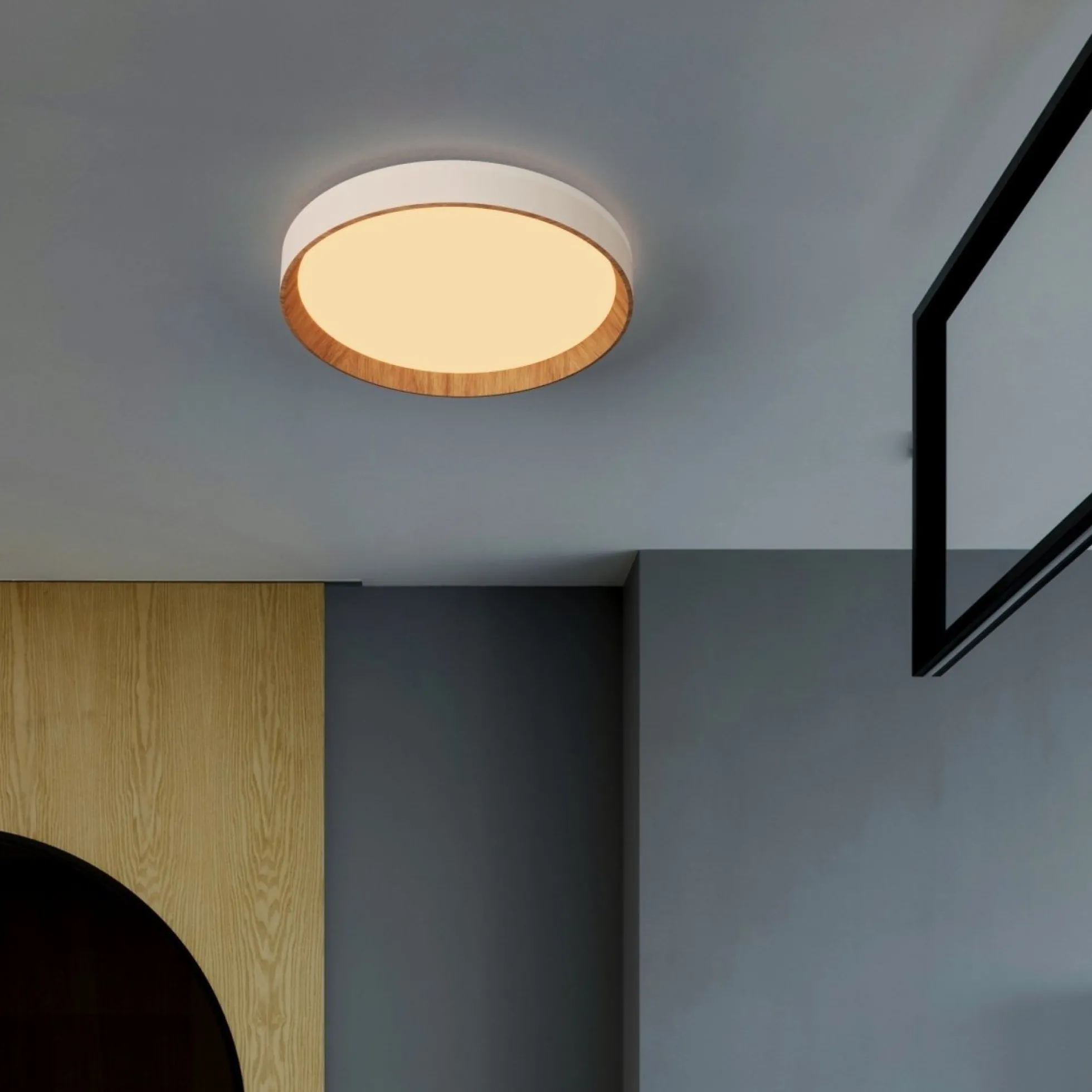 Lámpara de techo LED CCT tipo plafón - 36W - Efecto madera - Ø50cm