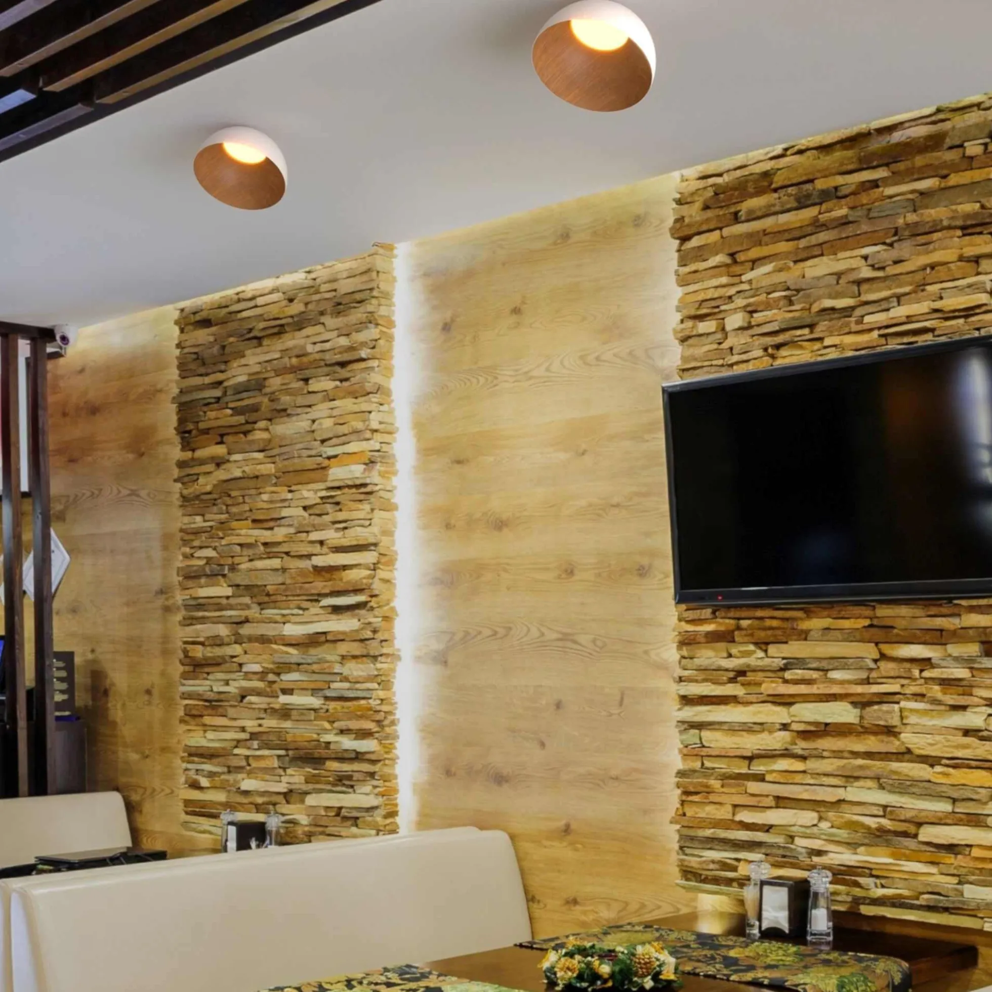 Lámpara de techo LED inclinada CCT 12W - Efecto madera - ø35cm