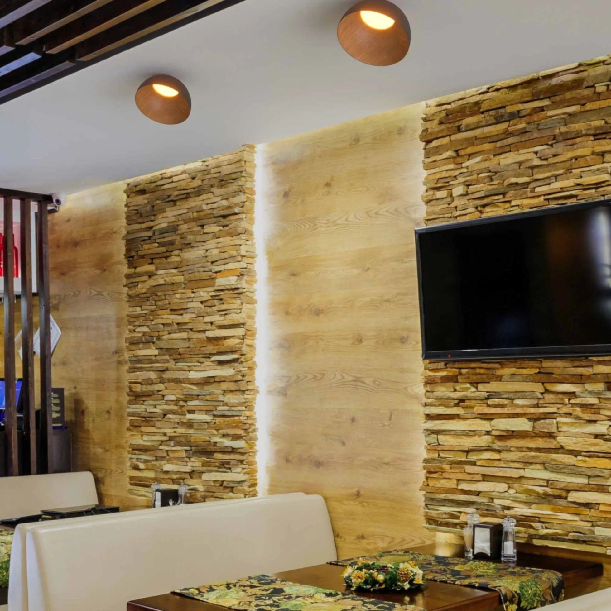 Lámpara de techo LED inclinada CCT 12W - Efecto madera - ø35cm