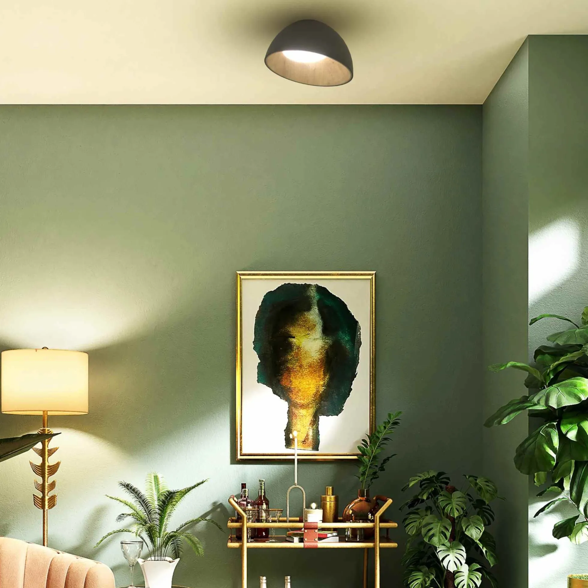 Lámpara de techo LED inclinada CCT 12W - Efecto madera - ø35cm
