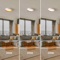 Lámpara de techo LED tipo plafón CCT 24W - Efecto madera - Ø40cm