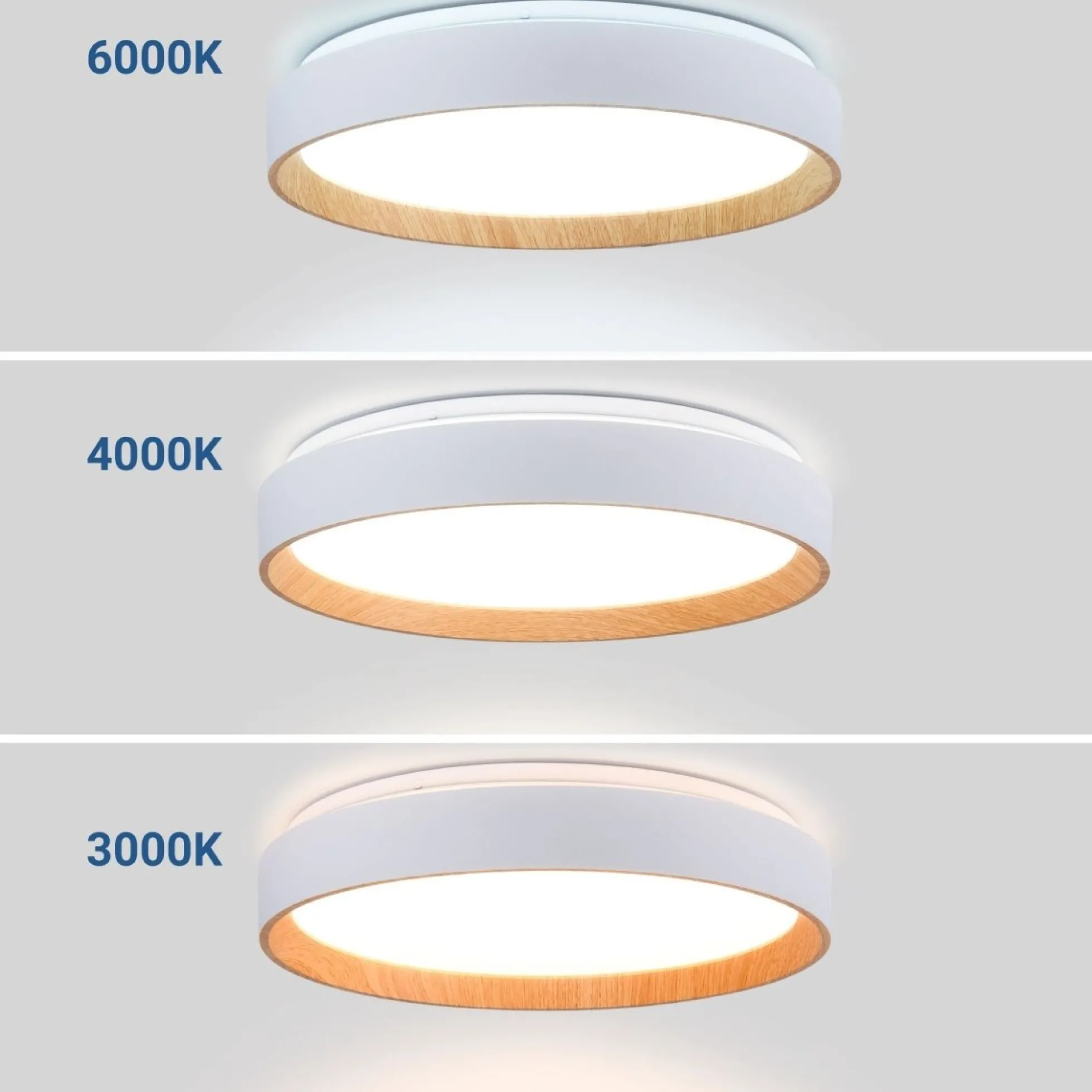 Lámpara de techo LED tipo plafón CCT 24W - Efecto madera - Ø40cm