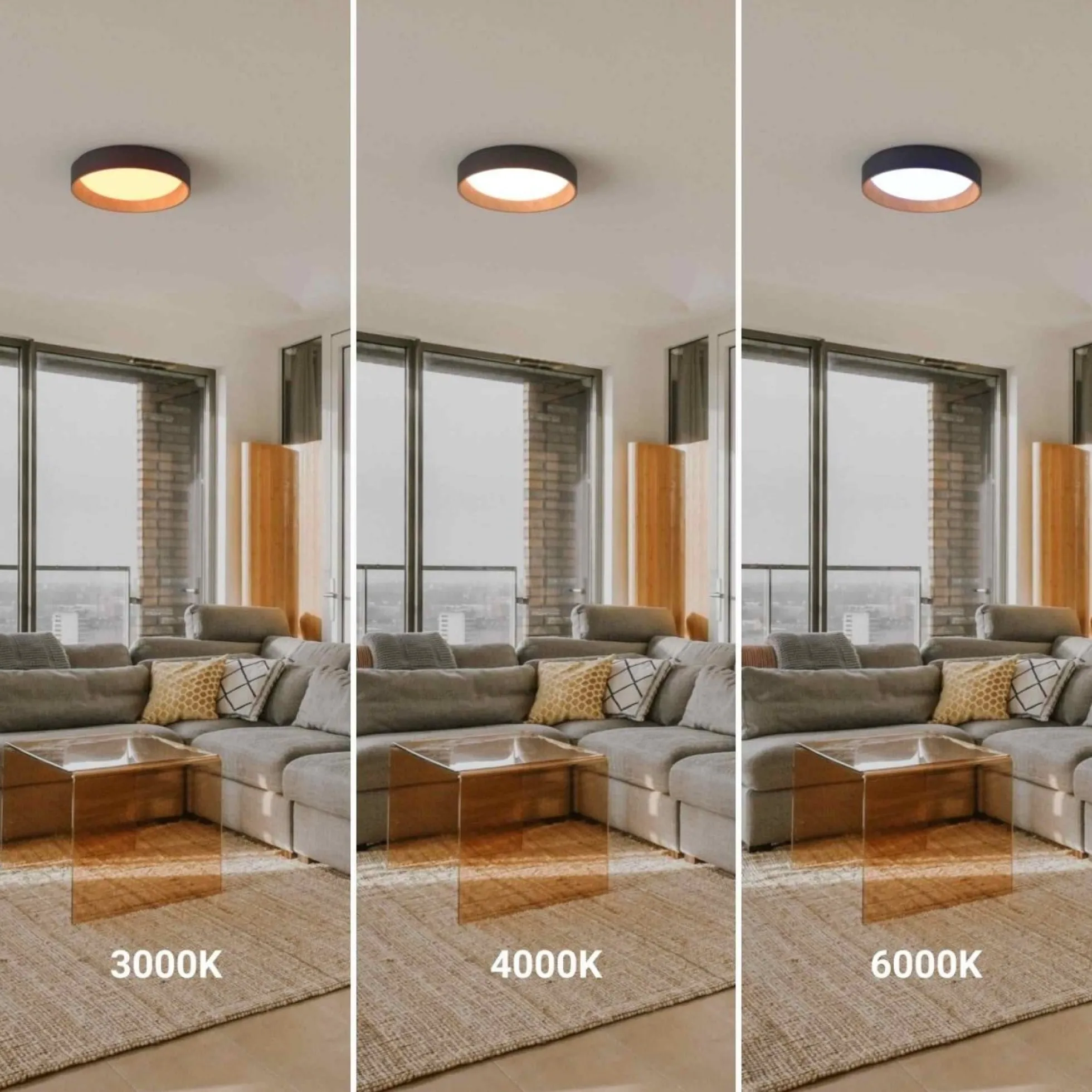 Lámpara de techo LED tipo plafón CCT 24W - Efecto madera - Ø40cm