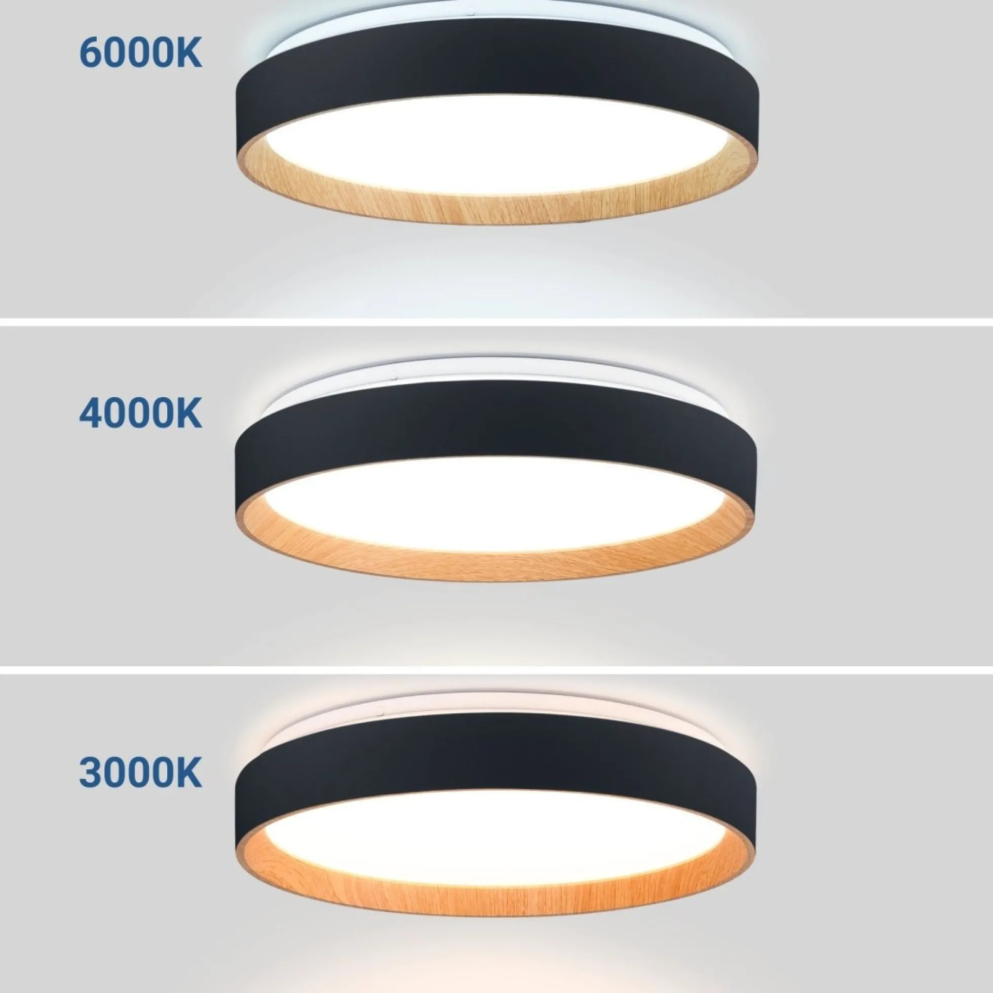 Lámpara de techo LED tipo plafón CCT 24W - Efecto madera - Ø40cm