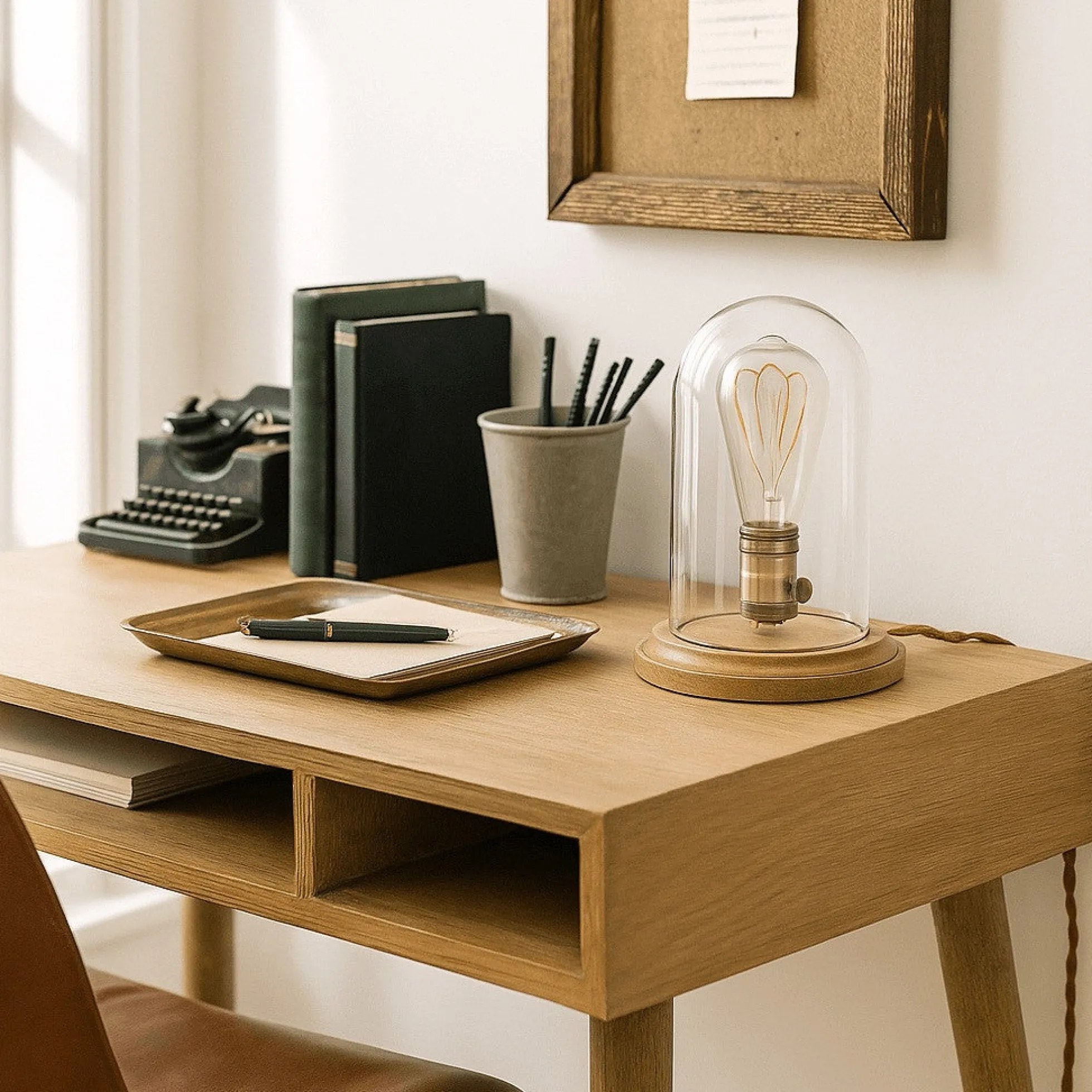 Lámpara de vidrio y madera para mesa "TULE"