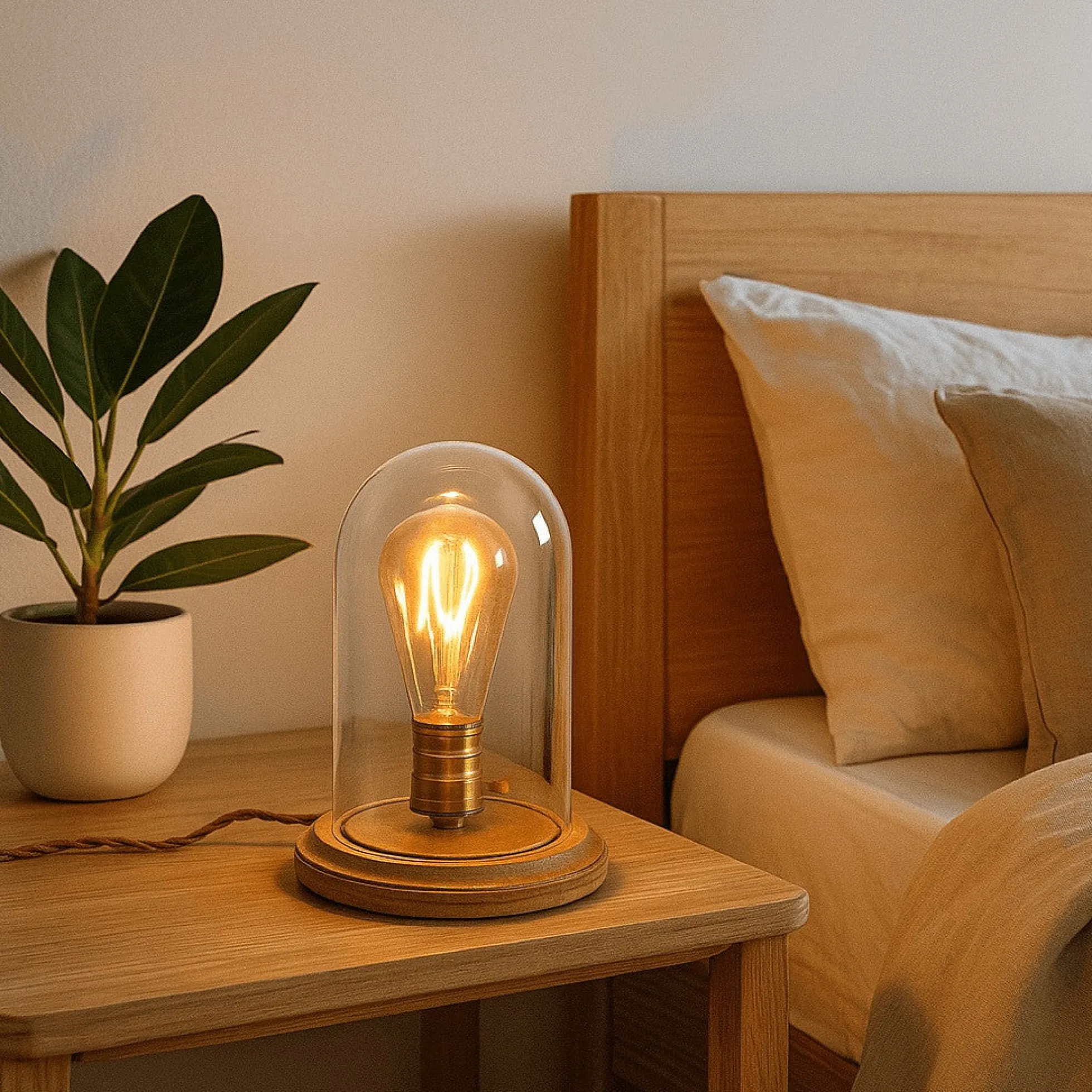 Lámpara de vidrio y madera para mesa "TULE"