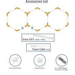 Lámpara LED hexagonal - 6500K - 3 hexágonos - 44cm