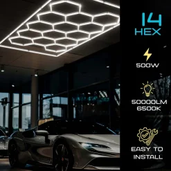 Lámpara LED hexagonal - 6500K - 14 hexágonos + Rectángulo 5m