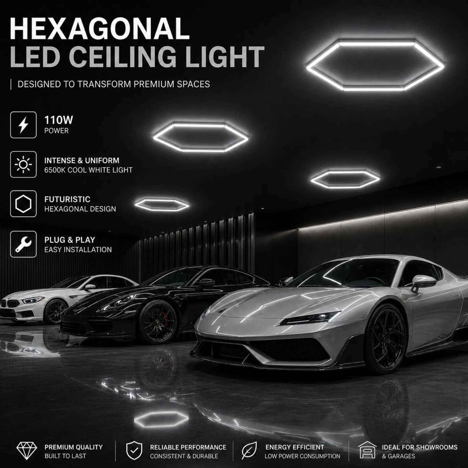 Lámpara LED hexagonal - 6500K - 1 hexágono - 440cm