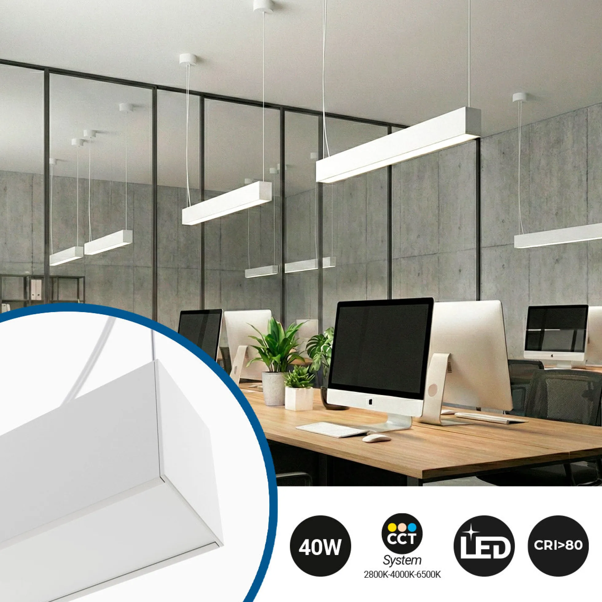 Lámpara lineal LED DOB CCT - 40W - 120cm - 120lm/W - PVC - Suspensión