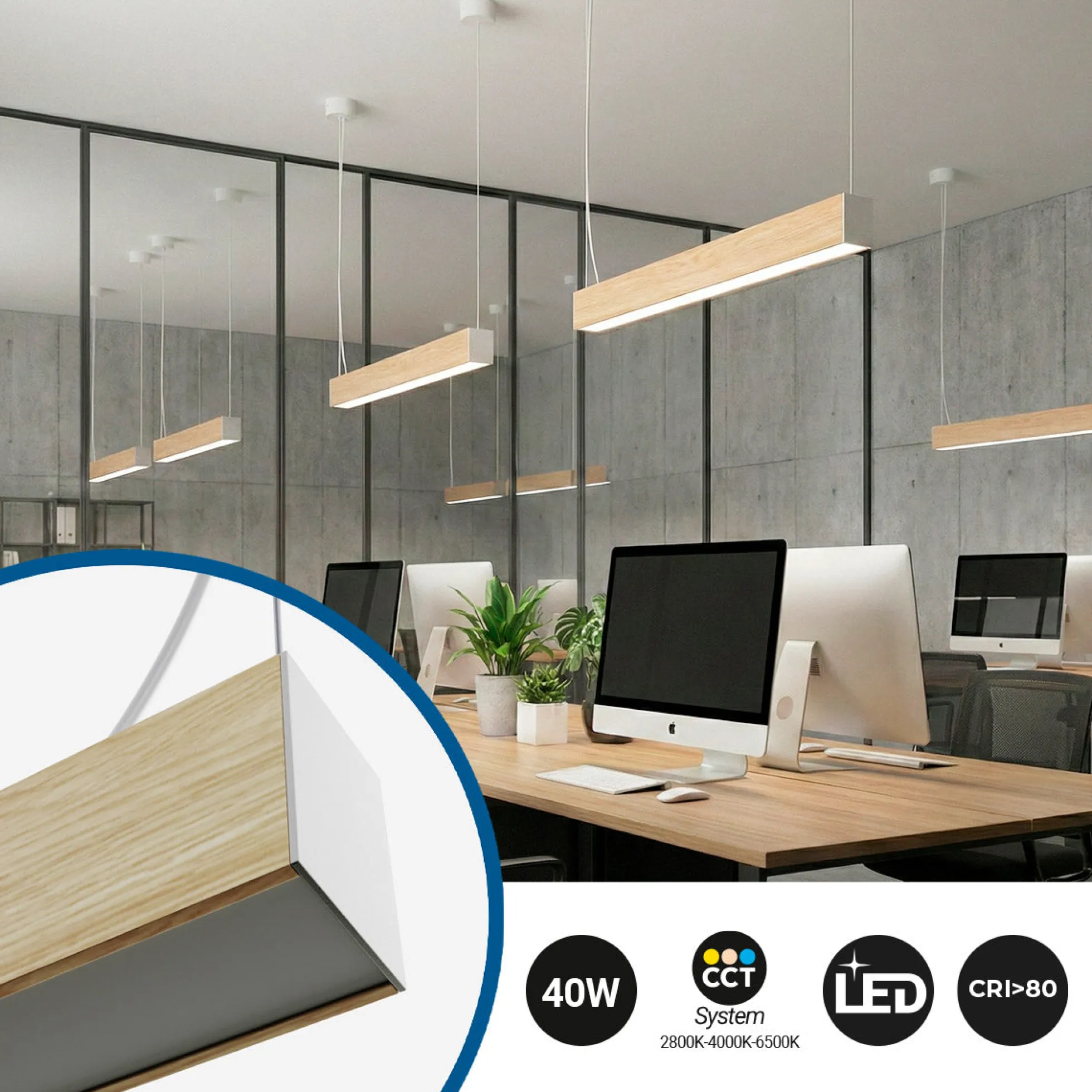 Lámpara lineal LED DOB CCT - 40W - 120cm - 120lm/W - PVC - Suspensión