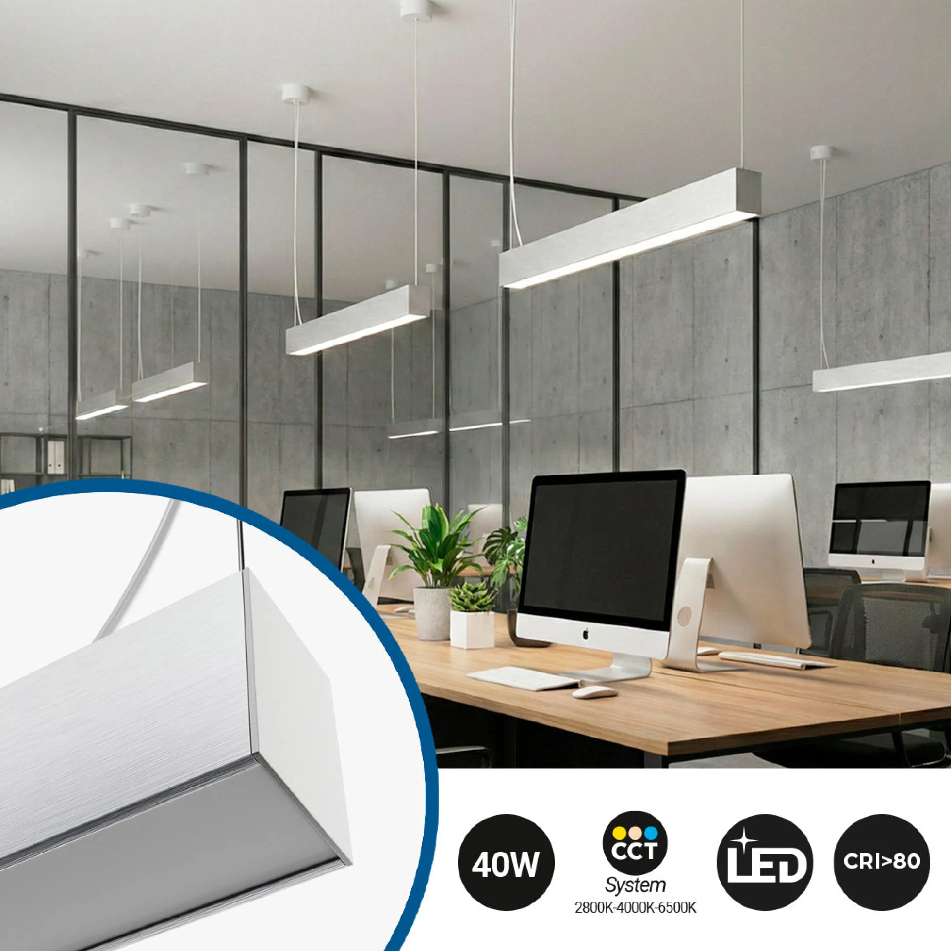Lámpara lineal LED DOB CCT - 40W - 120cm - 120lm/W - PVC - Suspensión
