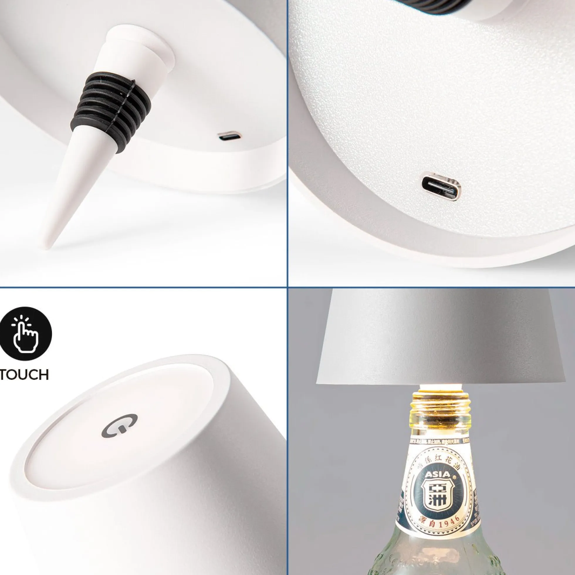 Lámpara para botellas LED CCT portátil - Táctil - Ø105 mm