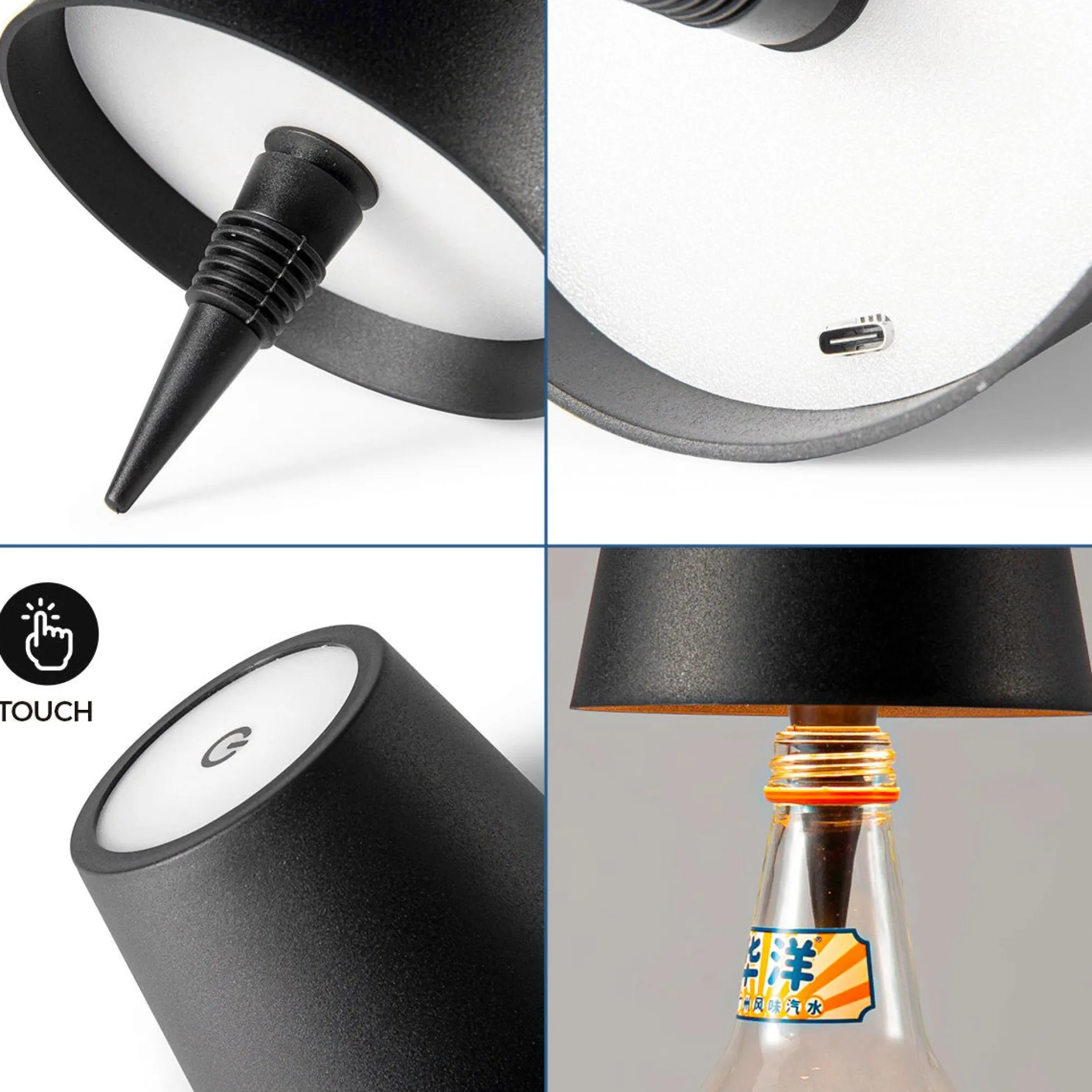 Lámpara para botellas LED CCT portátil - Táctil - Ø105 mm