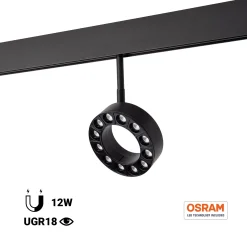 Luminaria circular LED para carril magnético 48V - Ø11,5cm - 12W - CRI90 - UGR18 - OSRAM