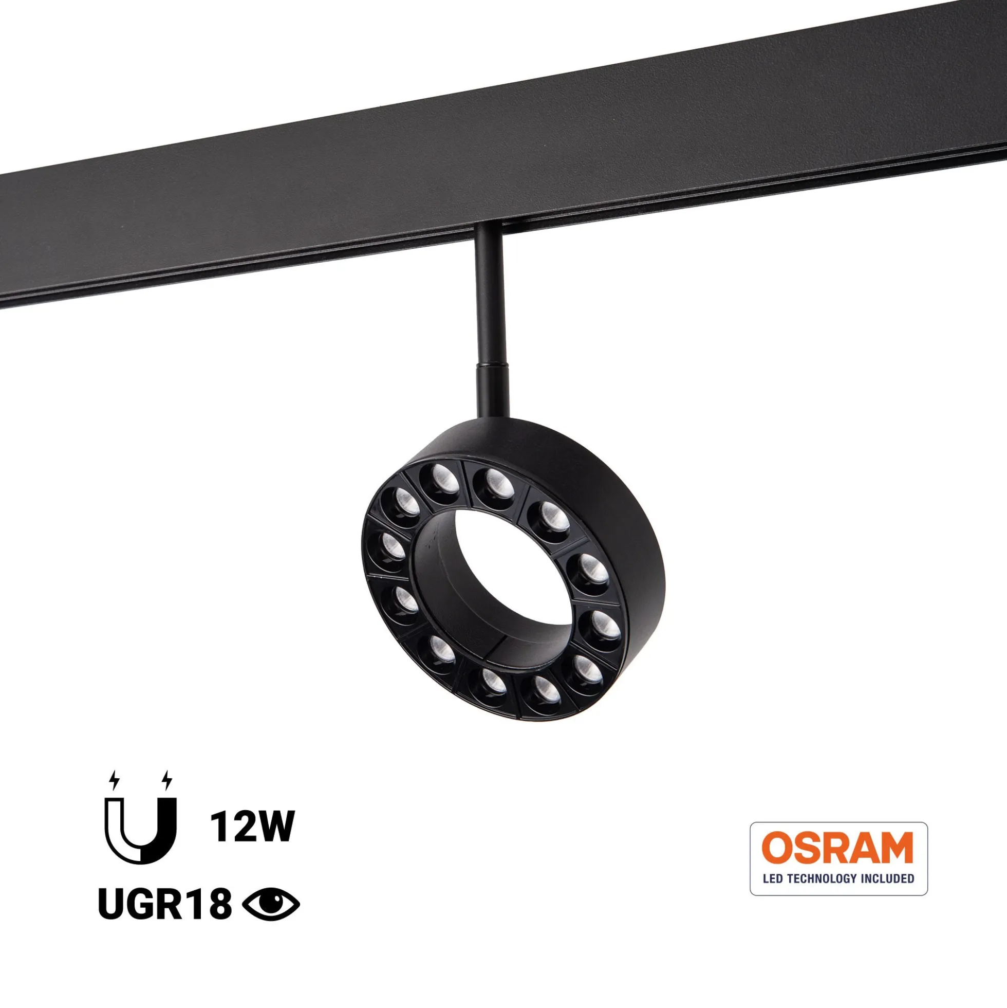 Luminaria circular LED para carril magnético 48V - Ø11,5cm - 12W - CRI90 - UGR18 - OSRAM