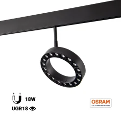 Luminaria circular LED para carril magnético 48V - Ø16cm - 18W - CRI90 - UGR18 - OSRAM