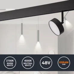 Luminaria circular LED para carril magnético 48V - Ø9.5cm - 12W - CRI90 - OSRAM
