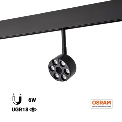 Luminaria circular LED para carril magnético 48V - Ø7cm - 6W - CRI90 - UGR18 - OSRAM