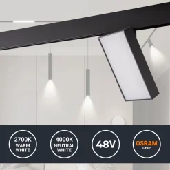 Luminaria cuadrada LED para carril magnético 48V - 18W - CRI90 - OSRAM