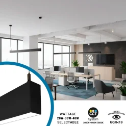 Luminaria lineal LED CCT - Bidireccional - Suspensión - Potencia ajustable 20W/30W/40W - 120cm - UGR 19