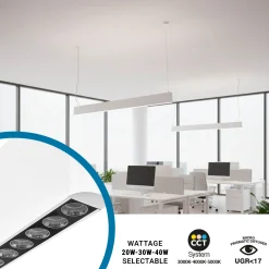 Luminaria lineal LED CCT - Bidireccional - Suspensión - Potencia ajustable 20W/30W/40W - 120cm - UGR 17