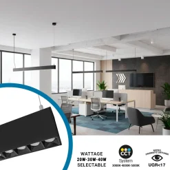 Luminaria lineal LED CCT - Suspensión/superficie - Potencia ajustable 20W/30W/40W - 120cm - UGR 17