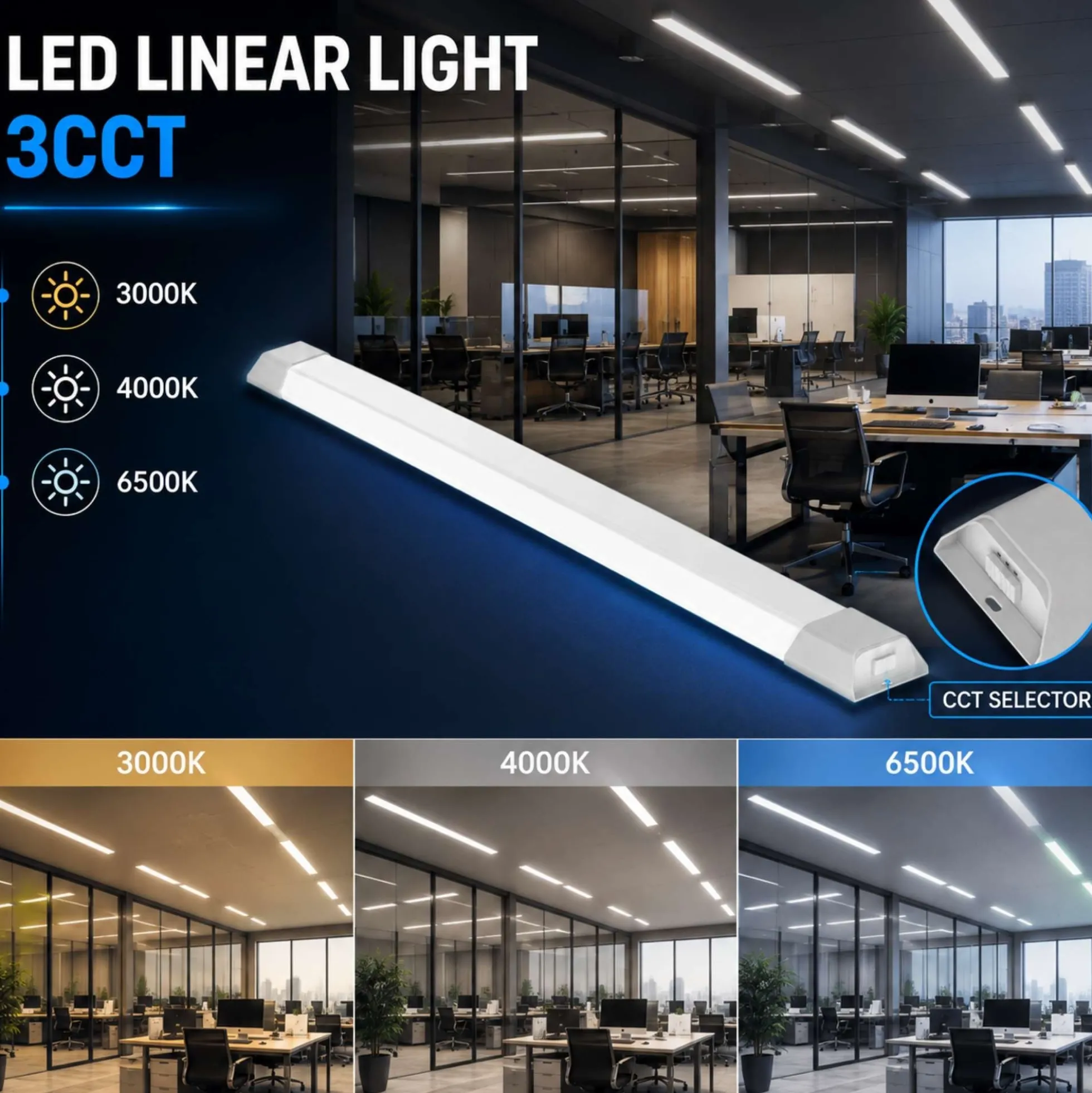 Luminaria lineal LED con caja de empalme - 3CCT - 50W - 150cm