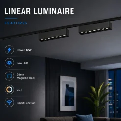 Luminaria lineal para carril magnético - 12W - 26mm - CCT + SMART - UGR18 - 48V